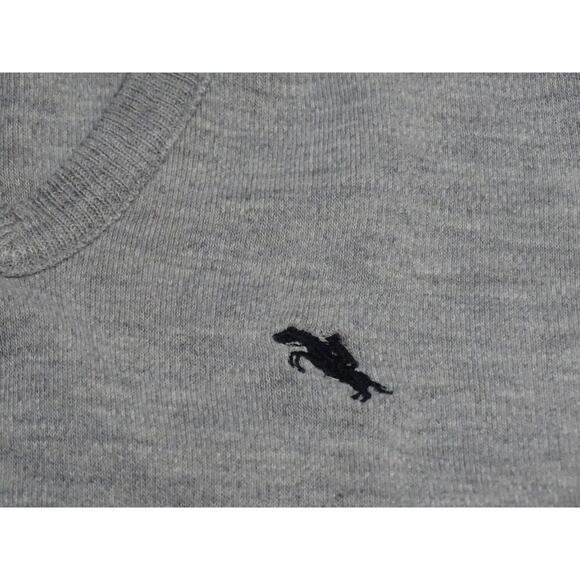 Vintage Steeplechase Gray V-Neck Sweater L - Cotton Wool Blend Embroidered Logo - Picture 3 of 7